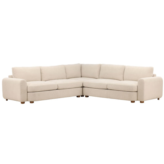 Topanga Oat and Light Brown Two-Tone Basketweave Fabric and Rubber Wood Sectional 120 in Wide