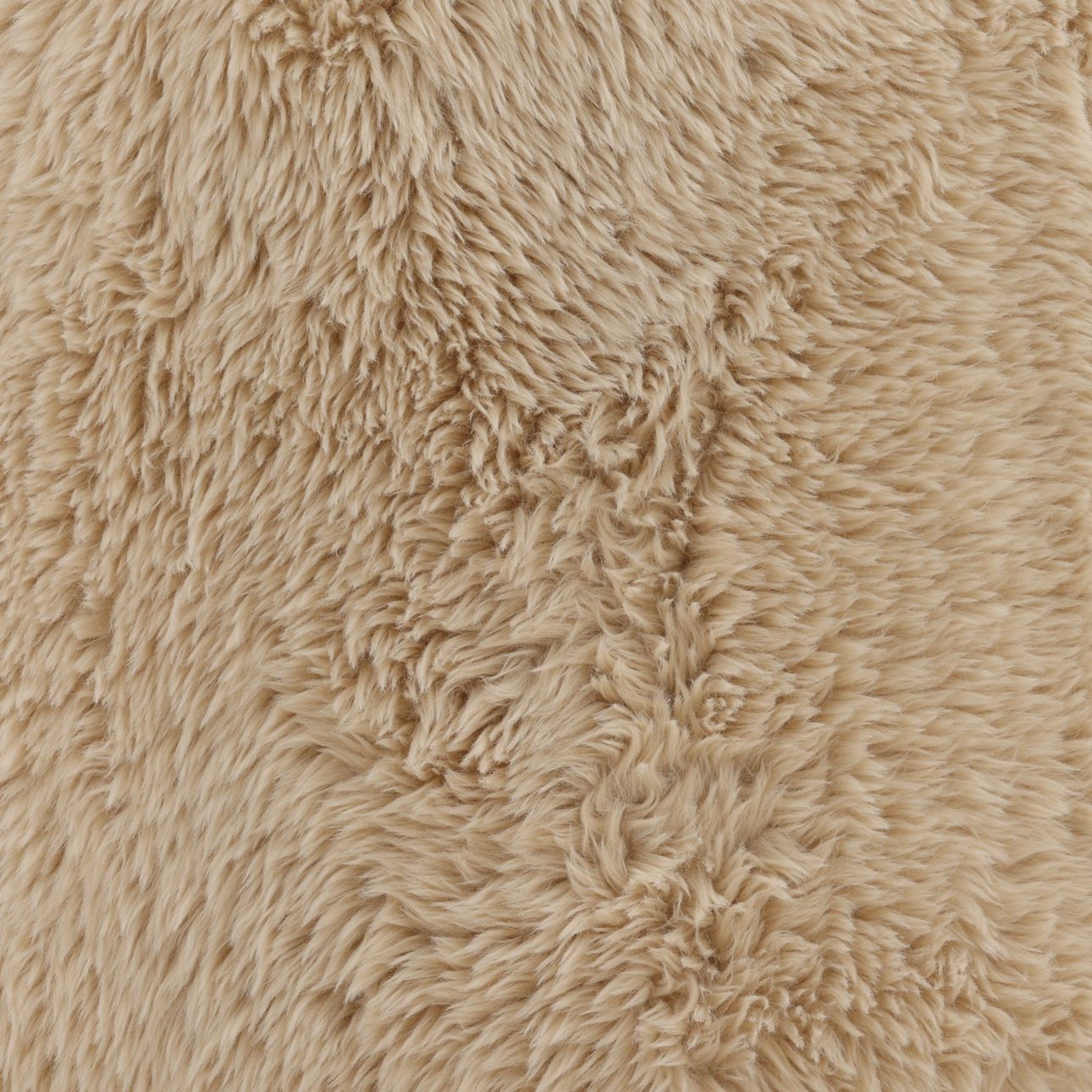 Sand Faux Fur Fabric and Rubber Wood Stool 18 in Wide