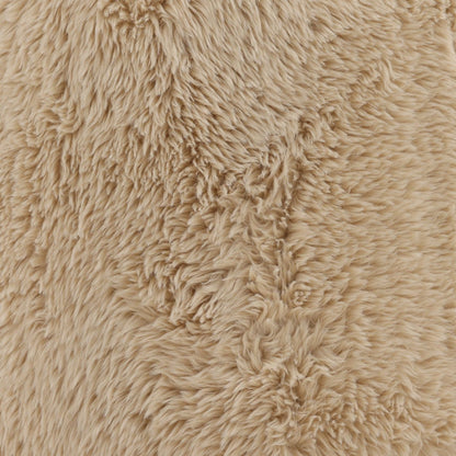 Sand Faux Fur Fabric and Rubber Wood Stool 18 in Wide
