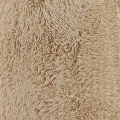 Sand Faux Fur Fabric and Rubber Wood Stool 18 in Wide