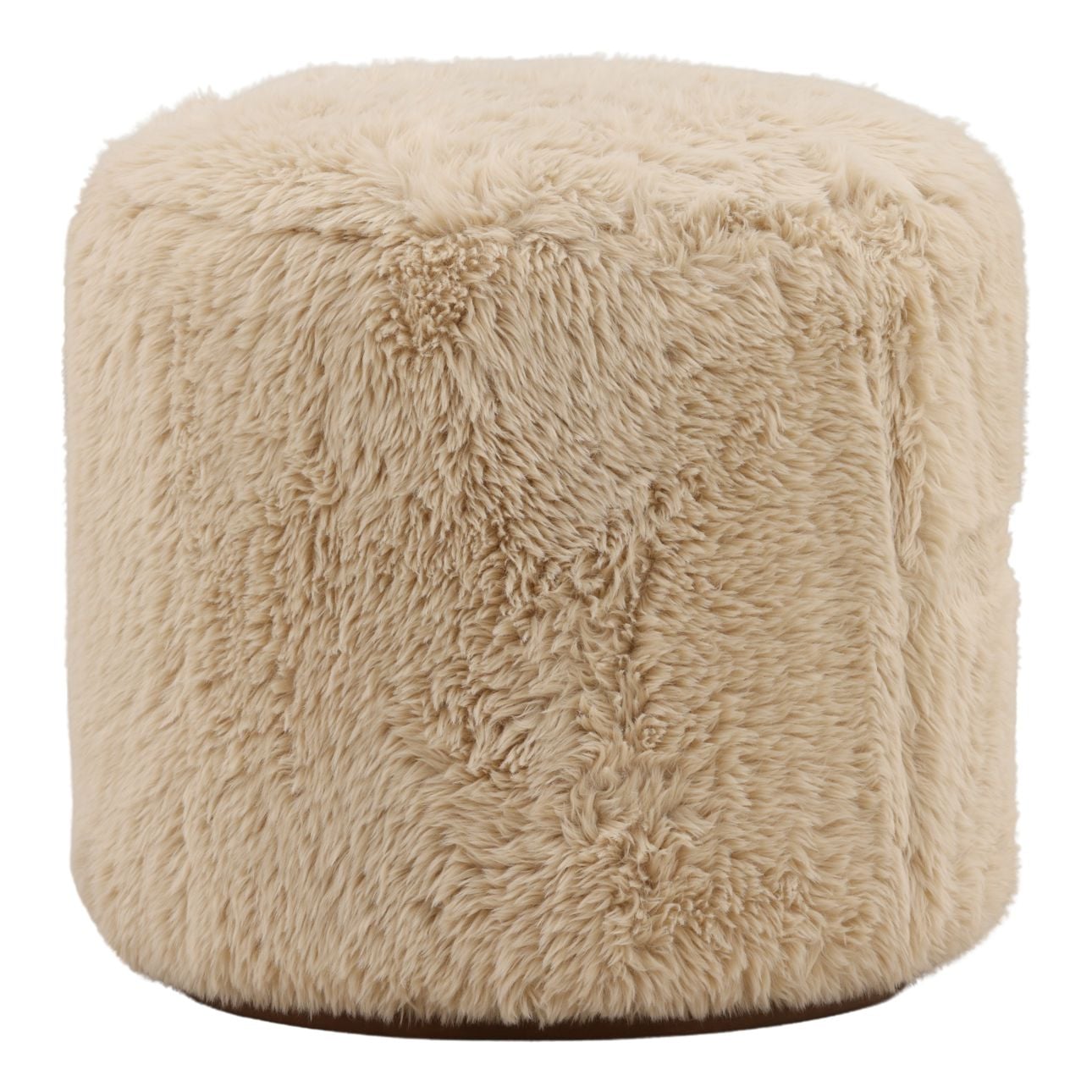 Sand Faux Fur Fabric and Rubber Wood Stool 18 in Wide