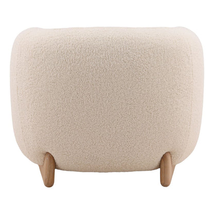 Cream and Light Natural Faux Sherpa Fabric and Elm Wood Chair 38 in Wide