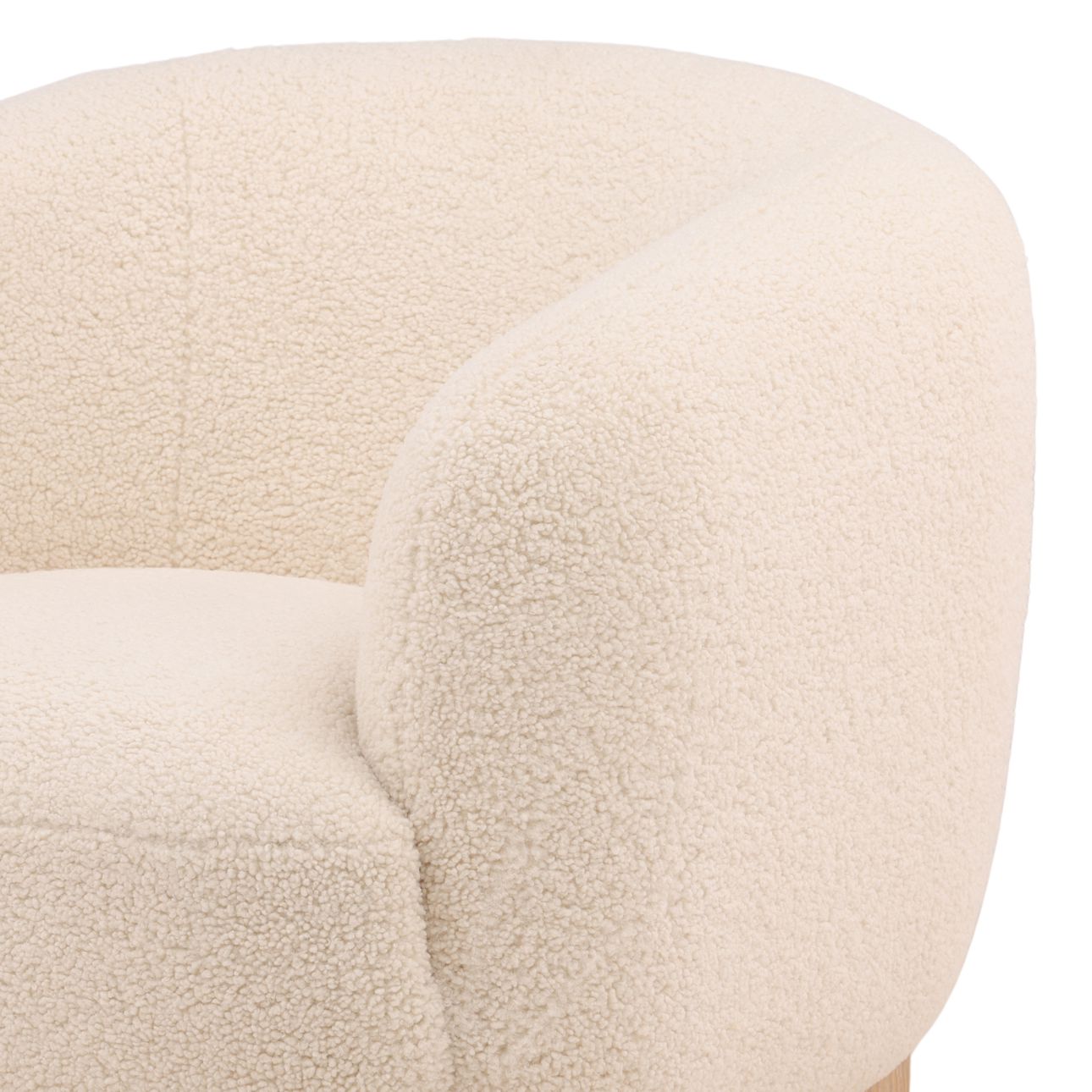 Cream and Light Natural Faux Sherpa Fabric and Elm Wood Chair 38 in Wide