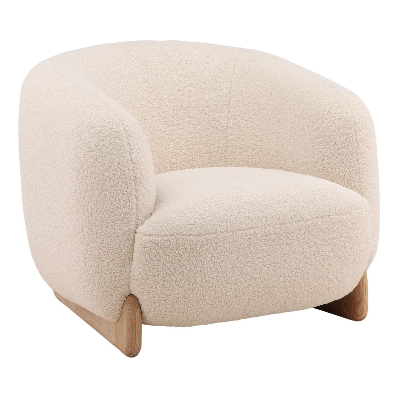 Cream and Light Natural Faux Sherpa Fabric and Elm Wood Chair 38 in Wide