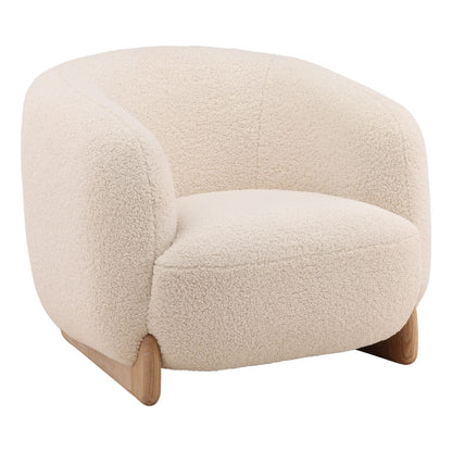 Cream and Light Natural Faux Sherpa Fabric and Elm Wood Chair 38 in Wide