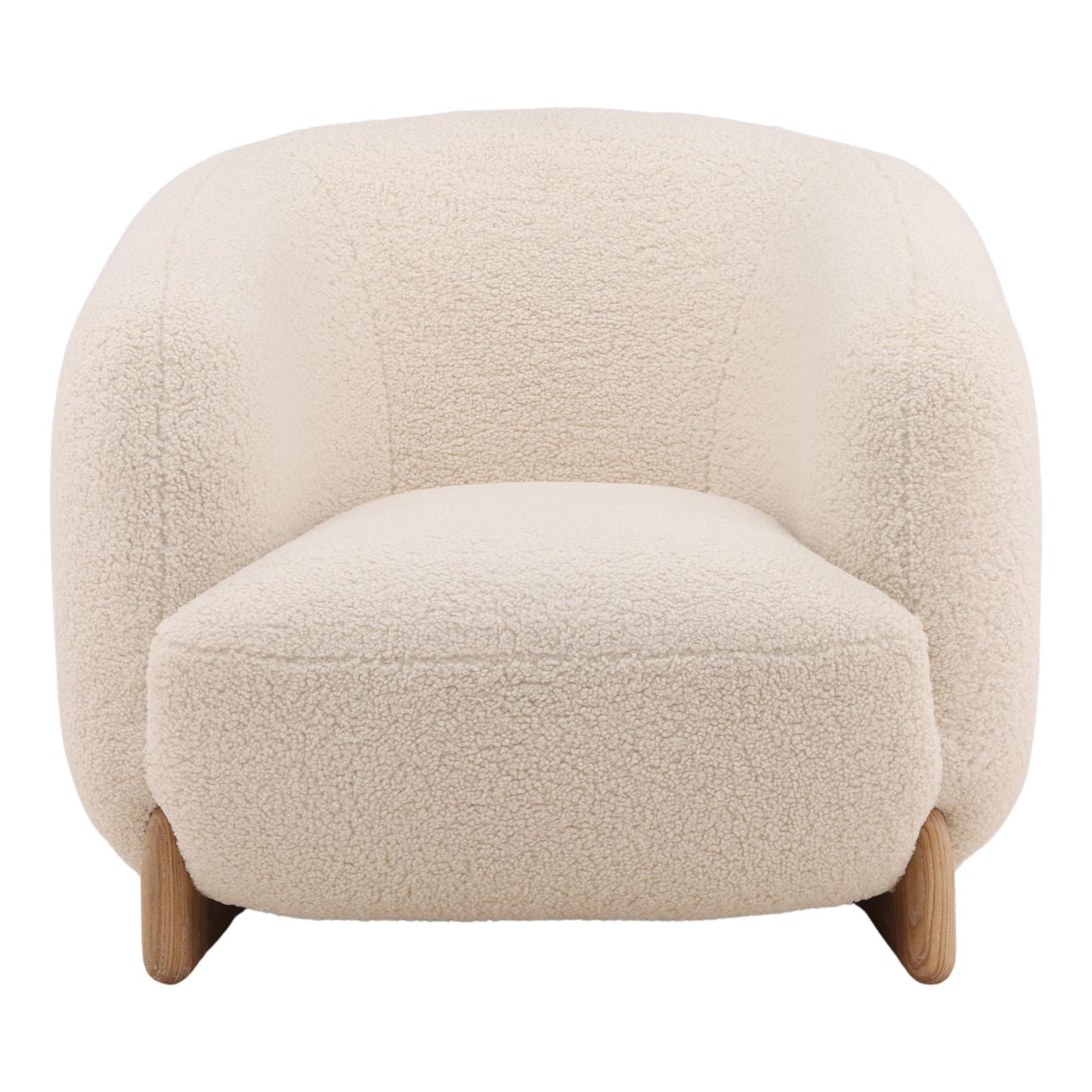 Cream and Light Natural Faux Sherpa Fabric and Elm Wood Chair 38 in Wide