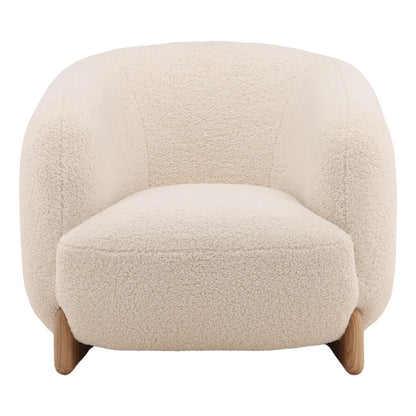 Cream and Light Natural Faux Sherpa Fabric and Elm Wood Chair 38 in Wide
