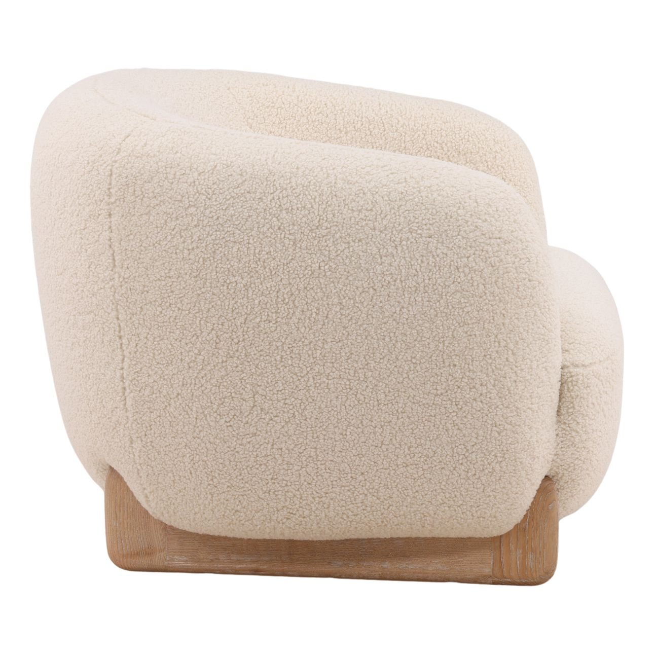 Cream and Light Natural Faux Sherpa Fabric and Elm Wood Chair 38 in Wide