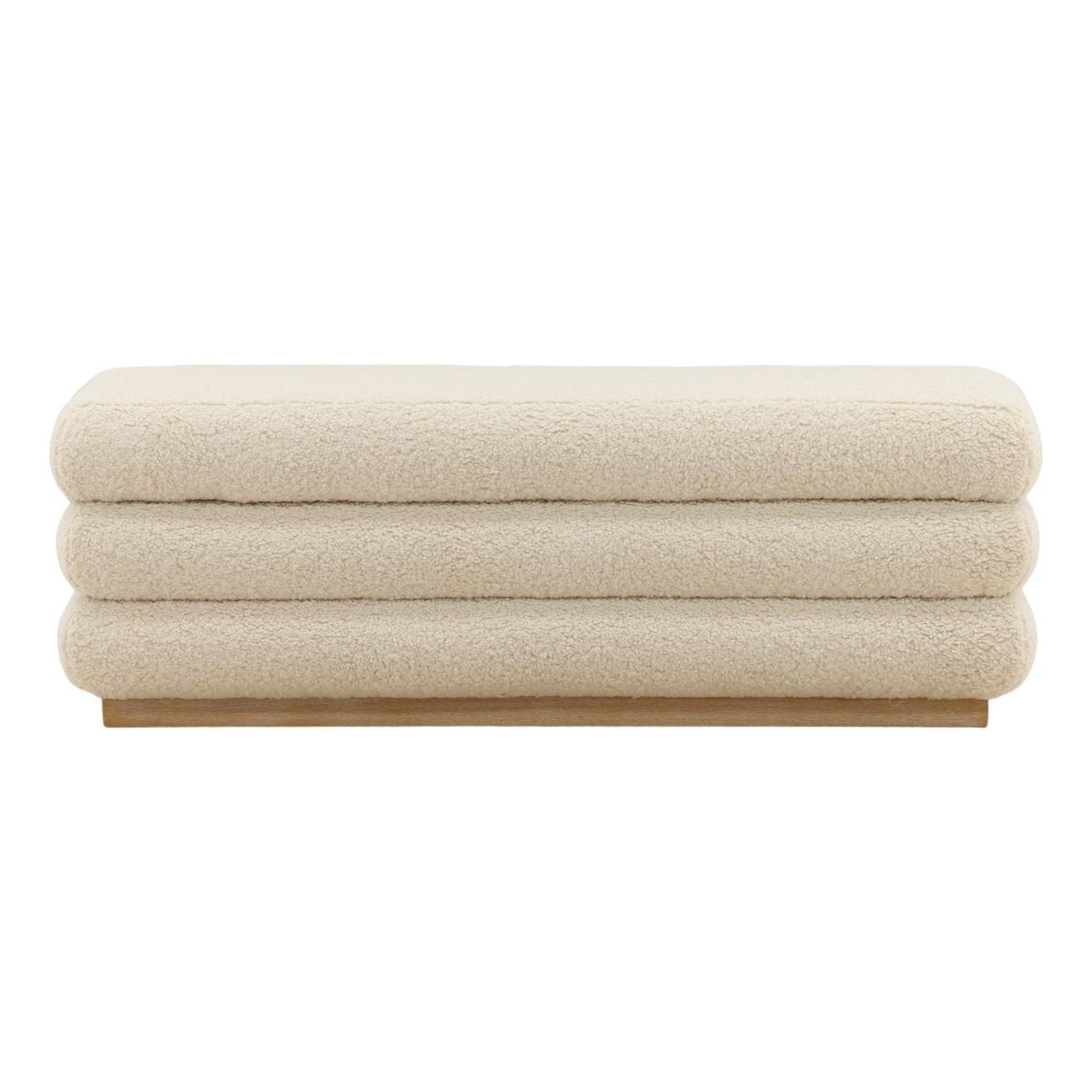 Cream and Light Natural Sherpa Fabric and Elm Wood Bench 56 in Wide