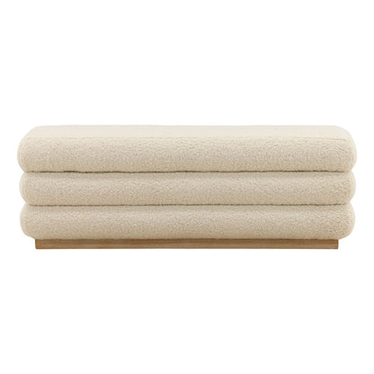 Cream and Light Natural Sherpa Fabric and Elm Wood Bench 56 in Wide