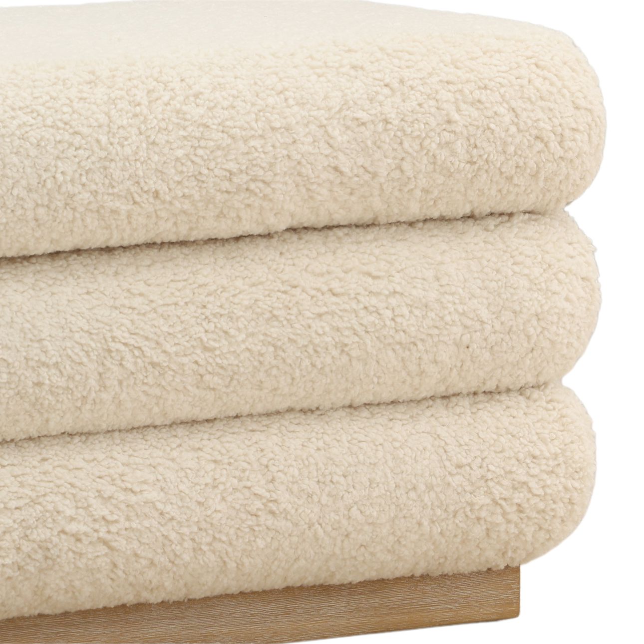 Cream and Light Natural Sherpa Fabric and Elm Wood Bench 56 in Wide