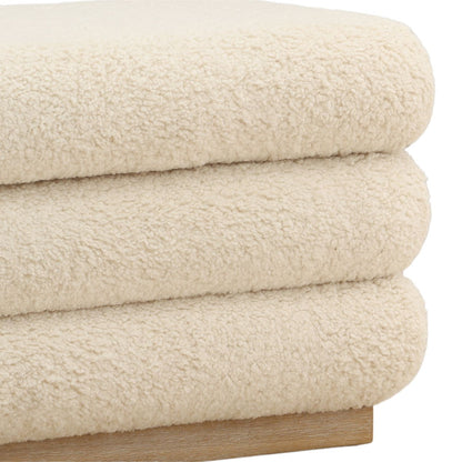 Cream and Light Natural Sherpa Fabric and Elm Wood Bench 56 in Wide