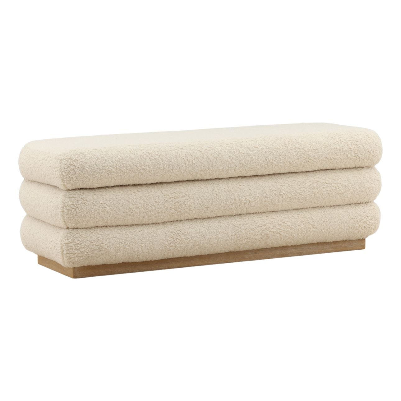 Cream and Light Natural Sherpa Fabric and Elm Wood Bench 56 in Wide
