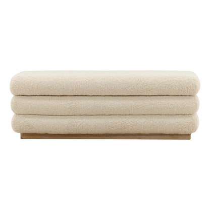 Cream and Light Natural Sherpa Fabric and Elm Wood Bench 56 in Wide