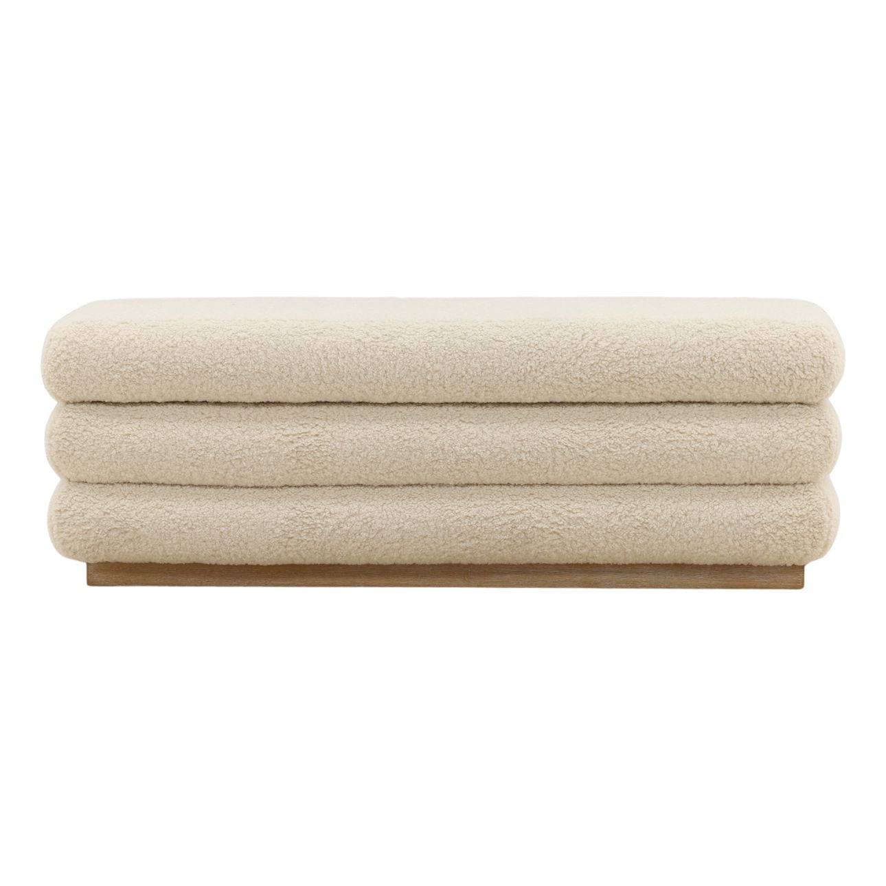 Cream and Light Natural Sherpa Fabric and Elm Wood Bench 56 in Wide