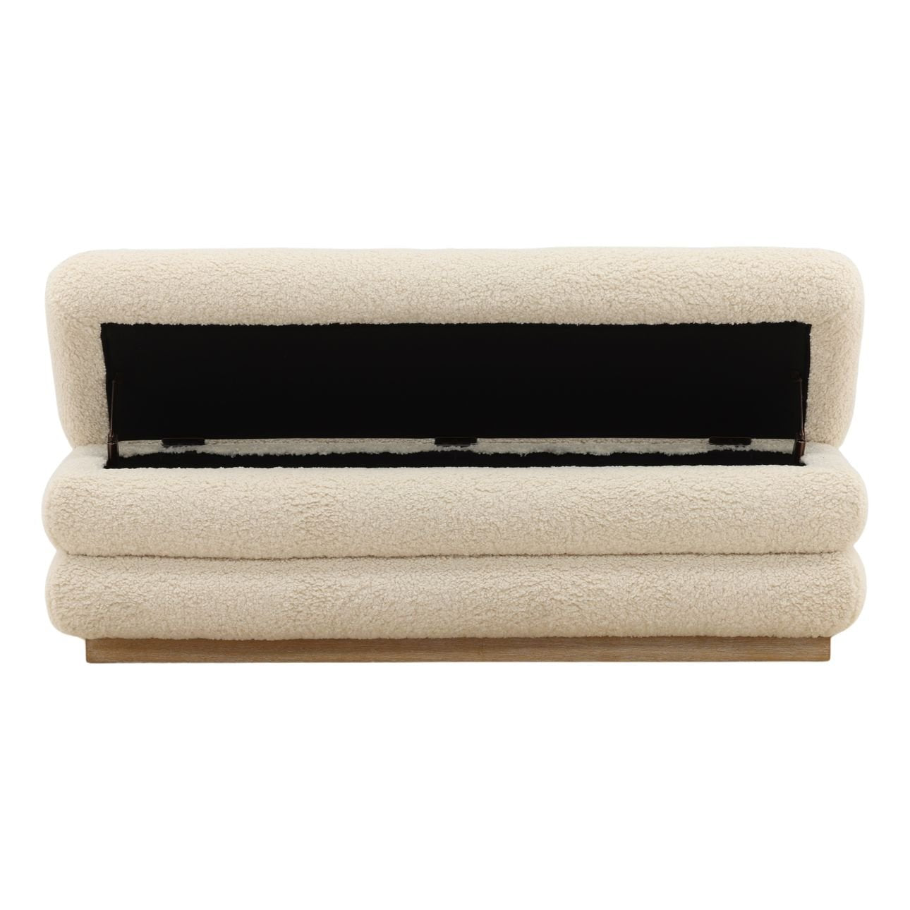 Cream and Light Natural Sherpa Fabric and Elm Wood Bench 56 in Wide