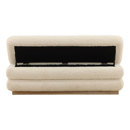 Cream and Light Natural Sherpa Fabric and Elm Wood Bench 56 in Wide