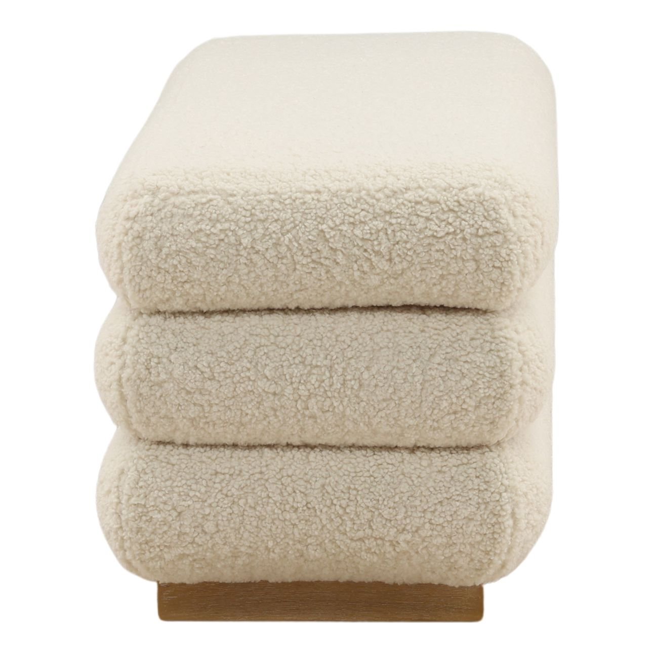 Cream and Light Natural Sherpa Fabric and Elm Wood Bench 56 in Wide