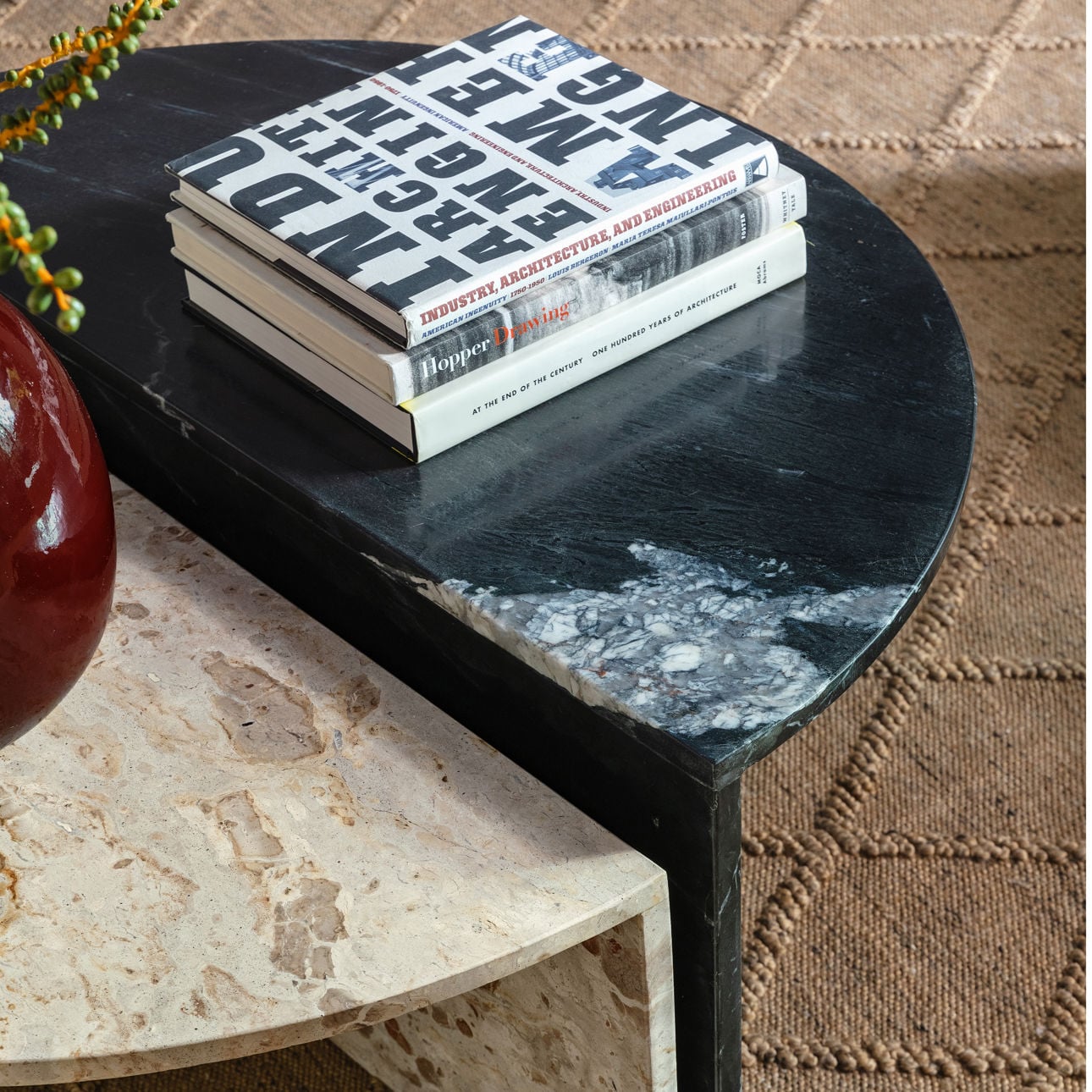 Black and Cream Marble Table 39 in Wide