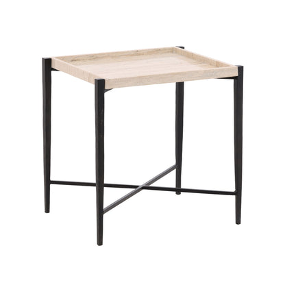 Natural and Black Travertine and Iron Table 22 in Wide