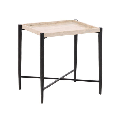 Artisan Travertine and Iron Side Table