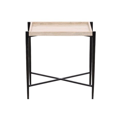 Natural and Black Travertine and Iron Table 22 in Wide