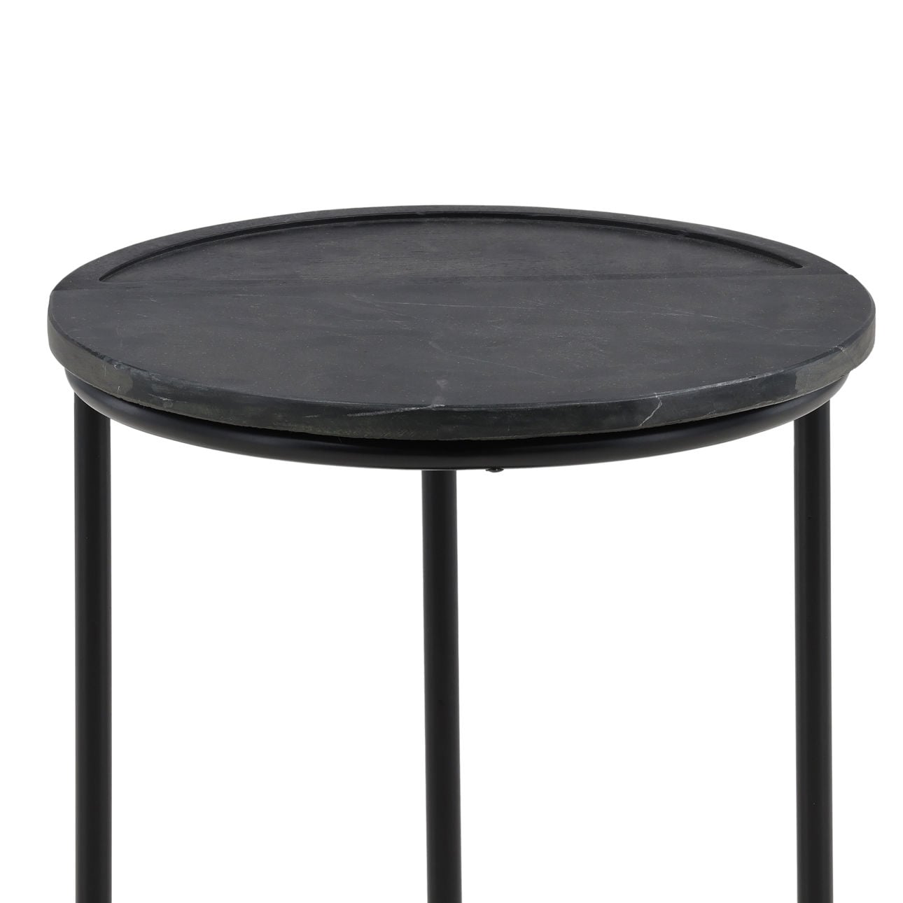 Black Wood, Iron and Marble Table 14 in Wide