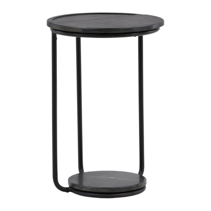 Black Wood, Iron and Marble Table 14 in Wide
