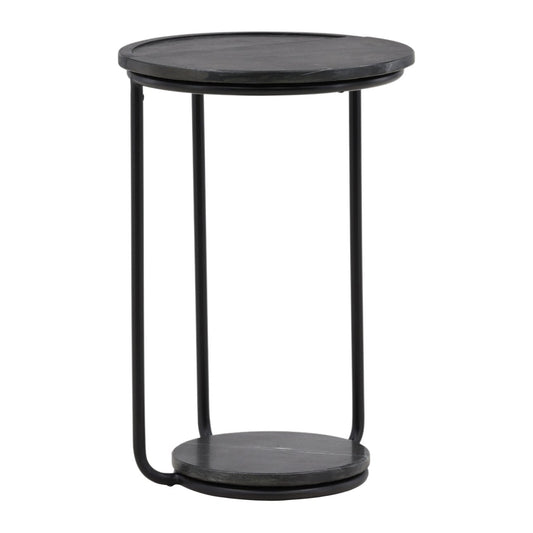 Black Wood, Iron and Marble Table 14 in Wide
