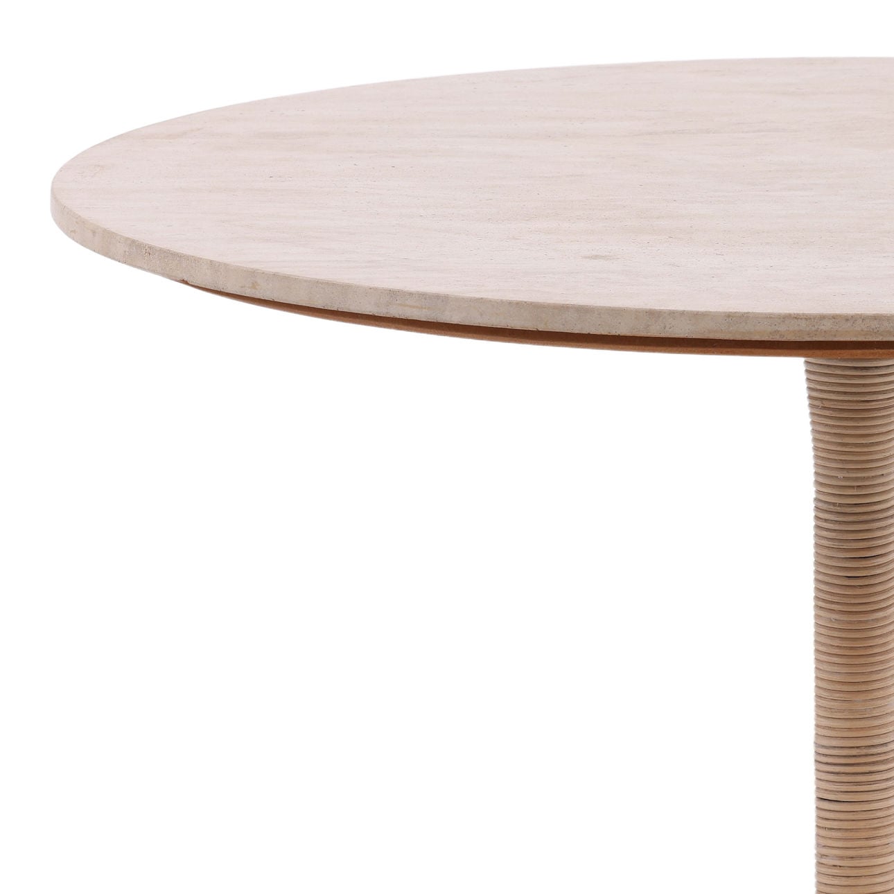 Natural Travertine, Cane and Iron Table 36 in Wide