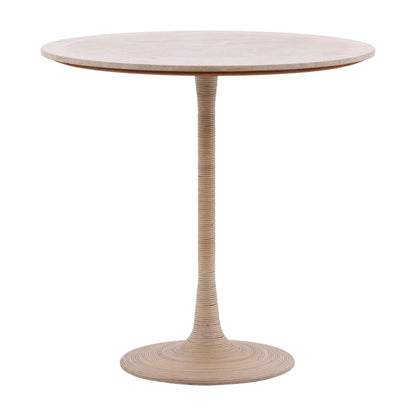 Natural Travertine, Cane and Iron Table 36 in Wide