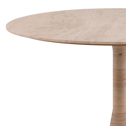 Natural Travertine, Cane and Iron Table 52 in Wide