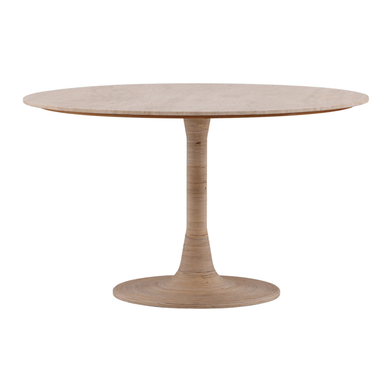 Natural Travertine, Cane and Iron Table 52 in Wide