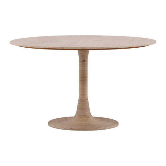 Natural Travertine, Cane and Iron Table 52 in Wide
