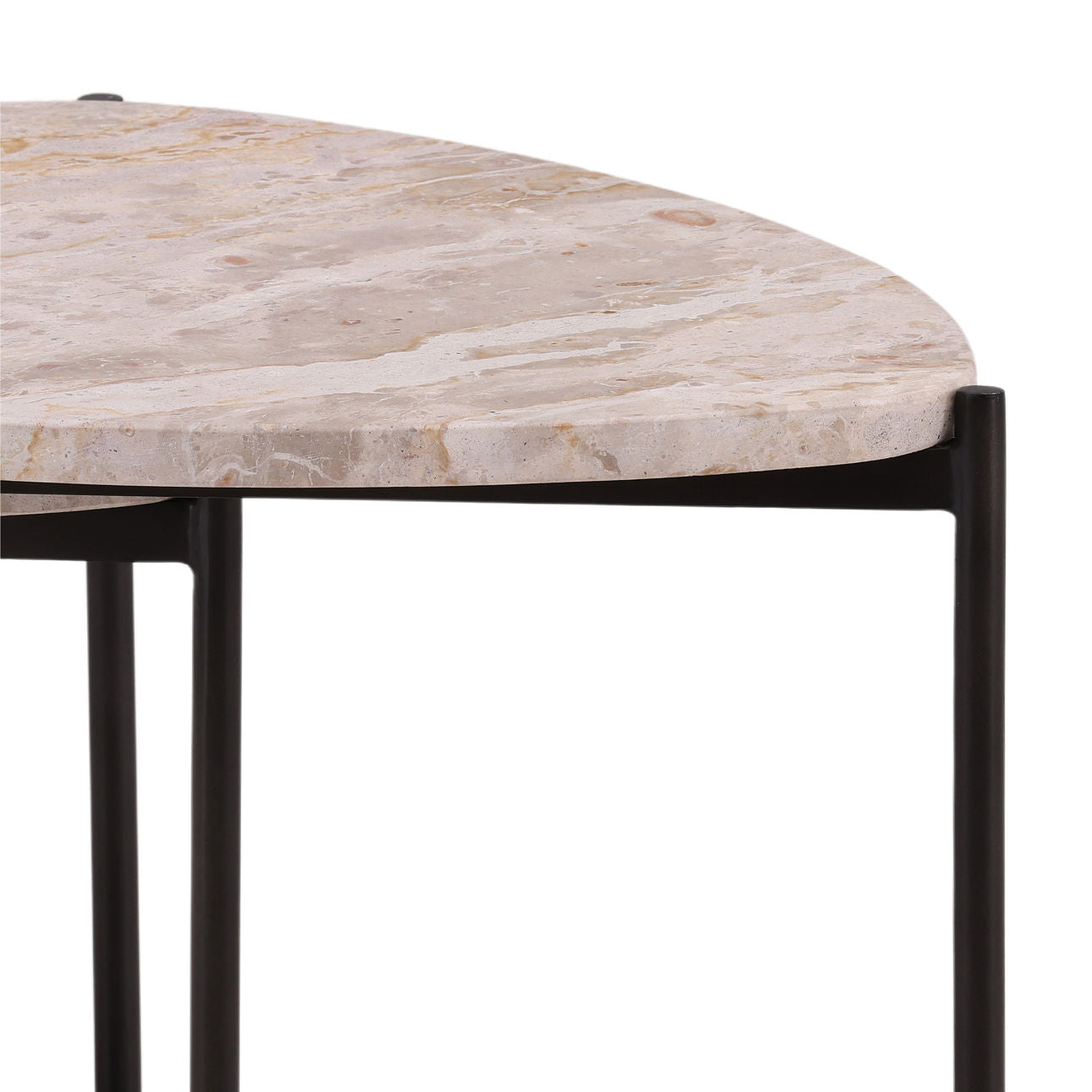 Natural and Black Tendu Marble and Iron Tables 18 in Wide