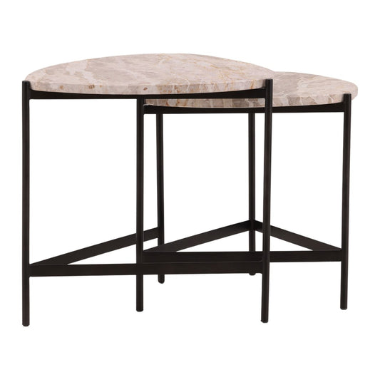 Natural and Black Tendu Marble and Iron Tables 18 in Wide