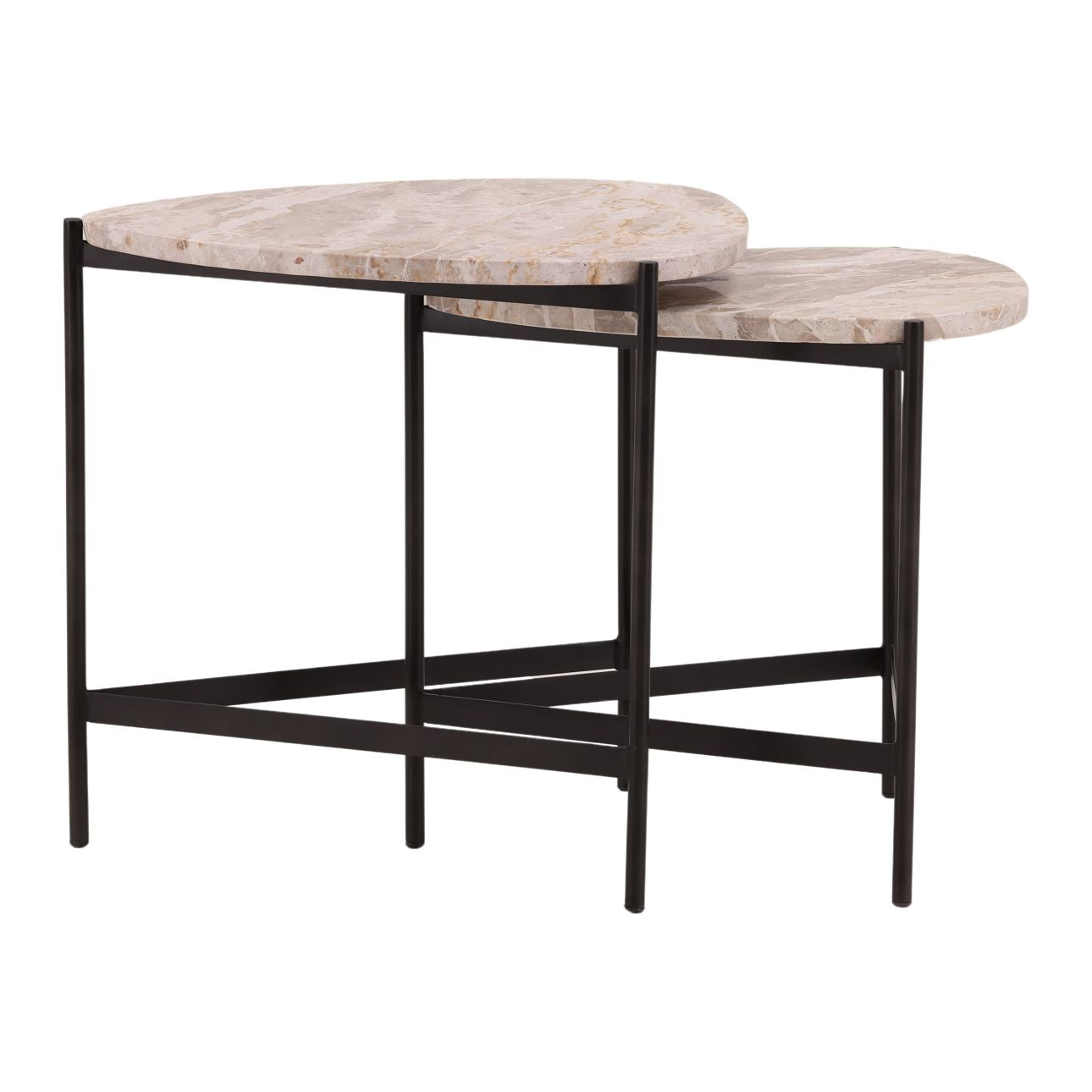 Natural and Black Tendu Marble and Iron Tables 18 in Wide