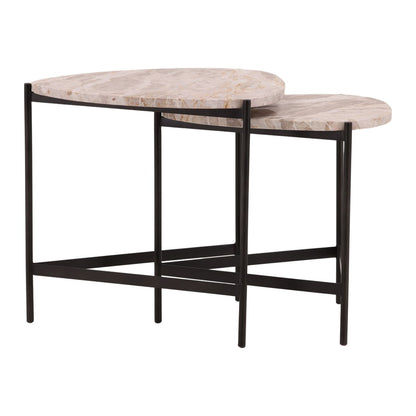 Natural and Black Tendu Marble and Iron Tables 18 in Wide