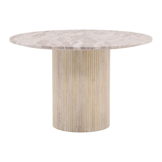 Light Natural Tendu Marble and Mango Wood Table 48 in Wide