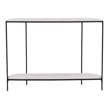 White and Black Banswara Marble and Iron Table 43 in Wide