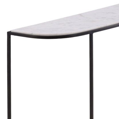 White and Black Banswara Marble and Iron Table 43 in Wide