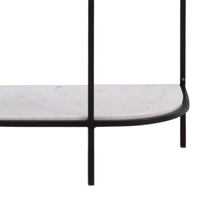 White and Black Banswara Marble and Iron Table 43 in Wide