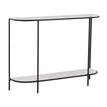 White and Black Banswara Marble and Iron Table 43 in Wide