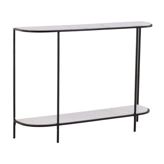 White and Black Banswara Marble and Iron Table 43 in Wide