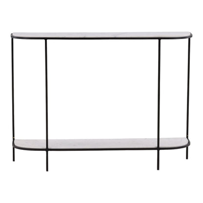 White and Black Banswara Marble and Iron Table 43 in Wide