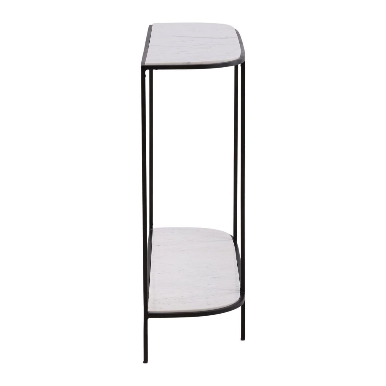White and Black Banswara Marble and Iron Table 43 in Wide