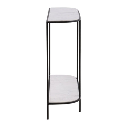 White and Black Banswara Marble and Iron Table 43 in Wide