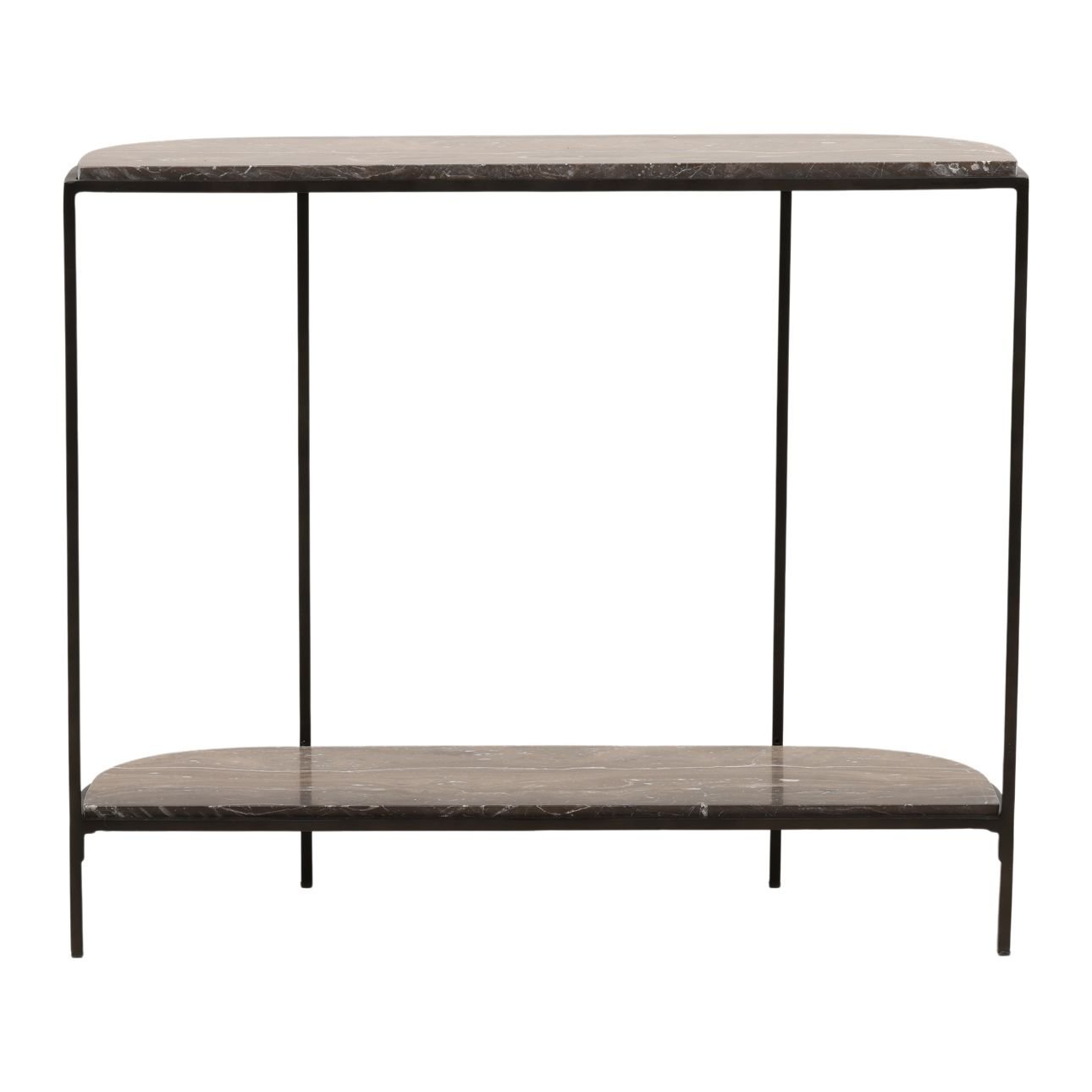 Brown and Black Marble and Iron Table 36 in Wide