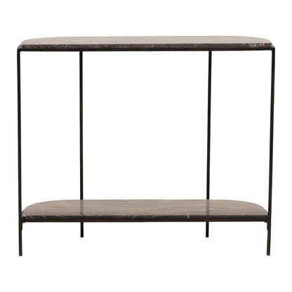 Brown and Black Marble and Iron Table 36 in Wide