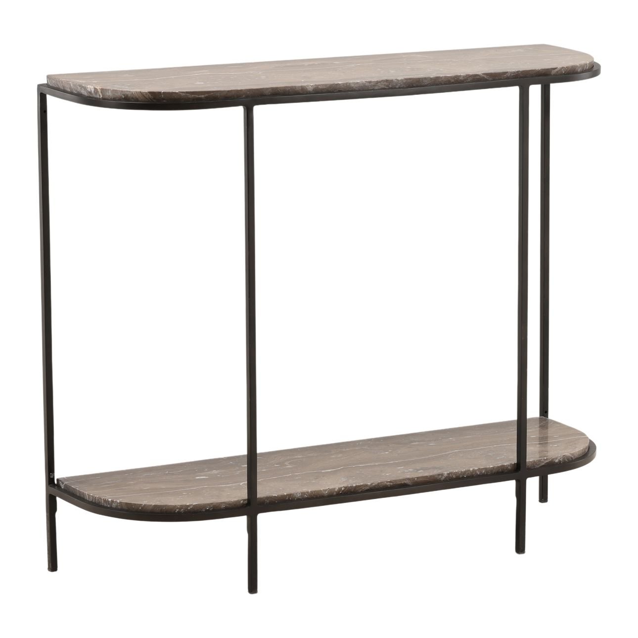 Brown and Black Marble and Iron Table 36 in Wide